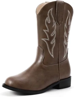 Hehainom Girls Cowgirl Boots for Toddler Cowgirl Booties Little Big Kids Western Mid Calf Riding Shoes Boys Cowboy Boots