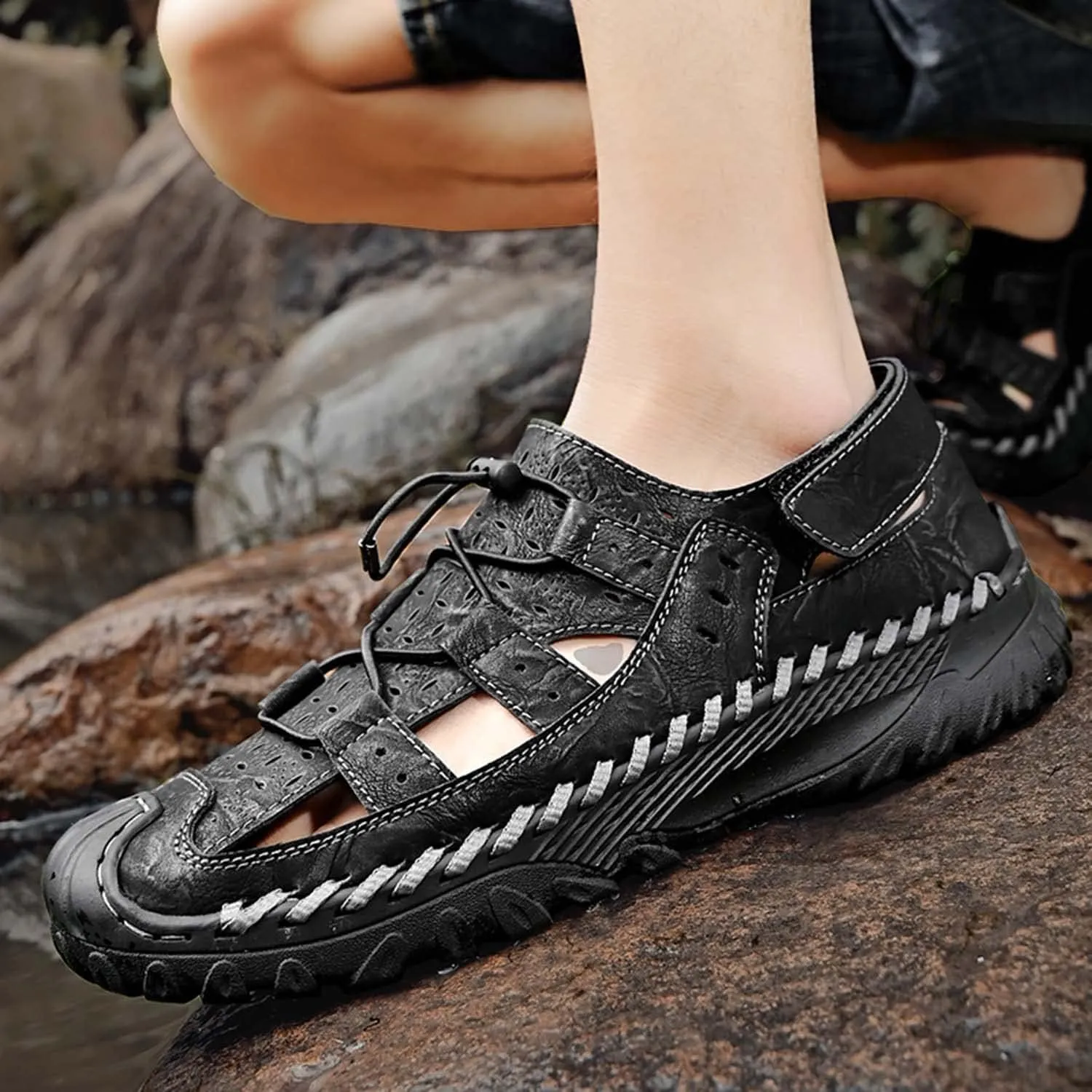 HESBITEUL Mens Sport Sandals Outdoor: Non-Slip MD Slide for Trail Hiking