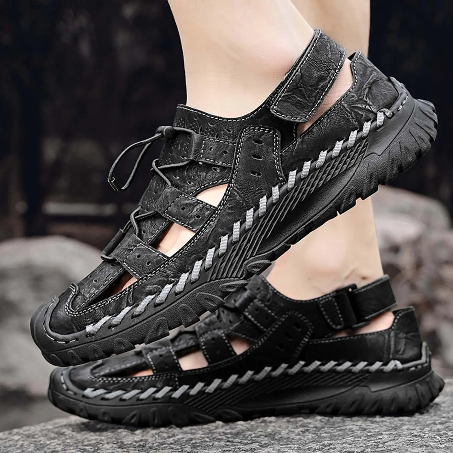 HESBITEUL Mens Sport Sandals Outdoor: Non-Slip MD Slide for Trail Hiking