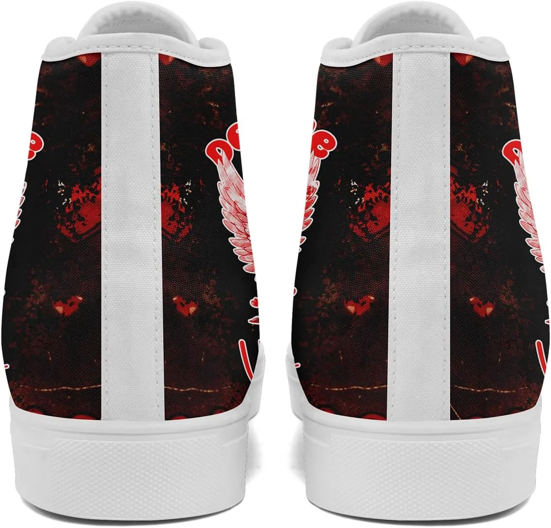 High-Top Sneakers for Men & Women – Romantic Design Canvas Shoes Stylish Casual Streetwear Walking Shoes, Trendy Lover Gift