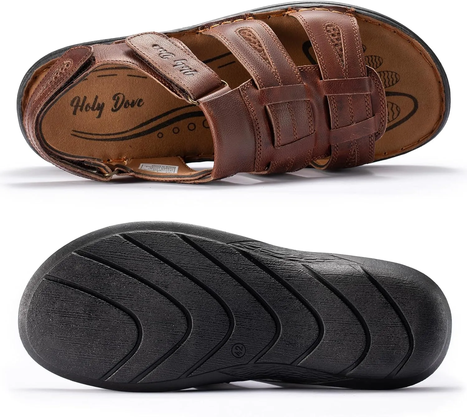 Holy dove Men's Sandals Open Toe Leather Fisherman Sport Hiking Outdoor Casual Summer Sandals Shoes for Men