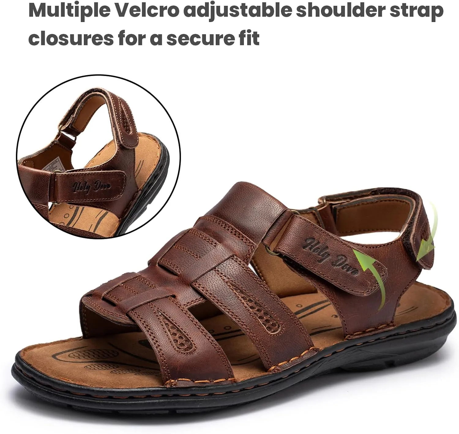 Holy dove Men's Sandals Open Toe Leather Fisherman Sport Hiking Outdoor Casual Summer Sandals Shoes for Men