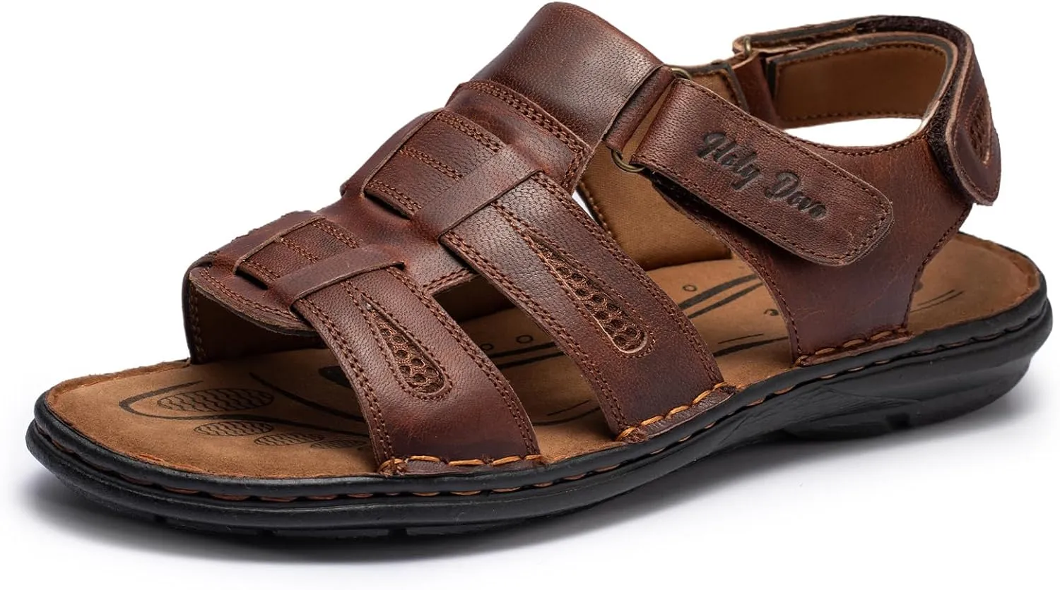 Holy dove Men's Sandals Open Toe Leather Fisherman Sport Hiking Outdoor Casual Summer Sandals Shoes for Men