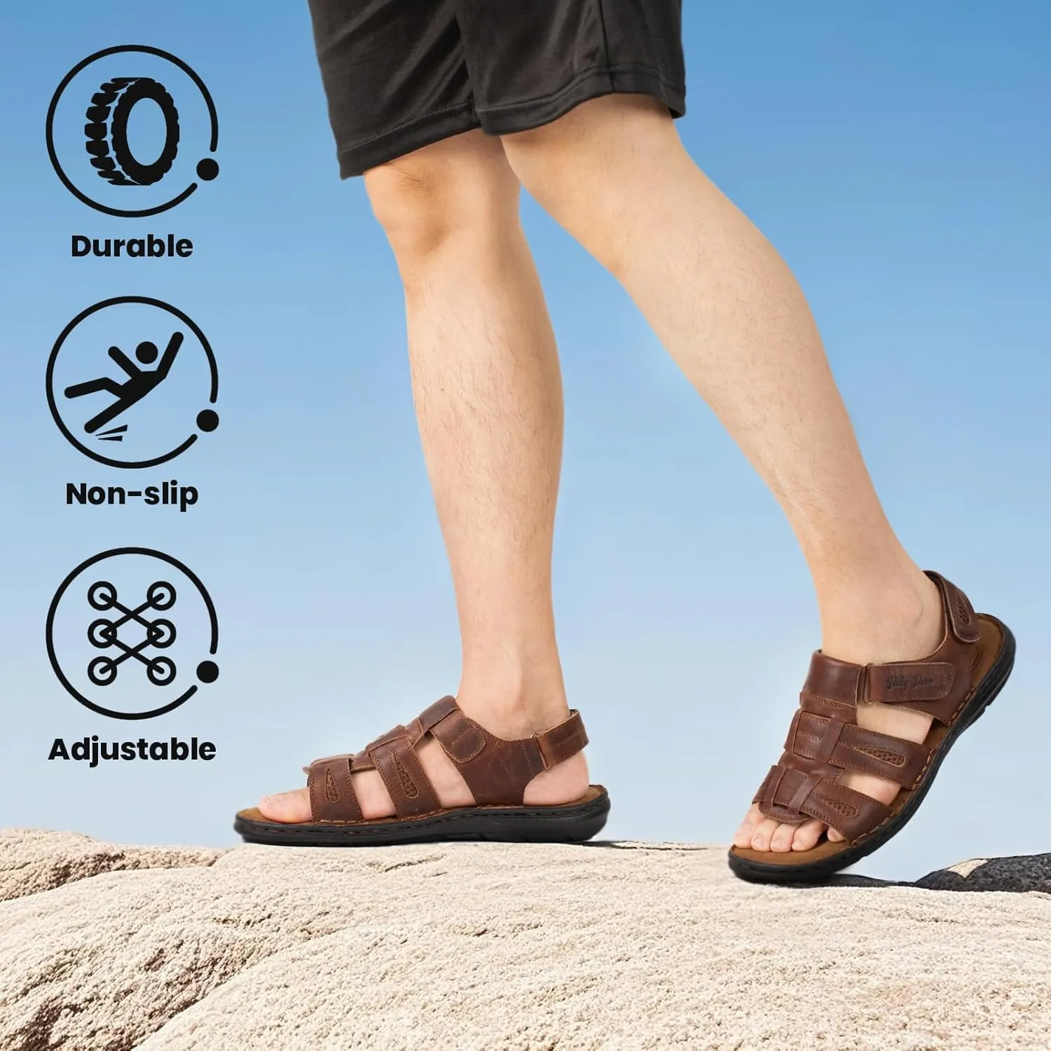 Holy dove Men's Sandals Open Toe Leather Fisherman Sport Hiking Outdoor Casual Summer Sandals Shoes for Men