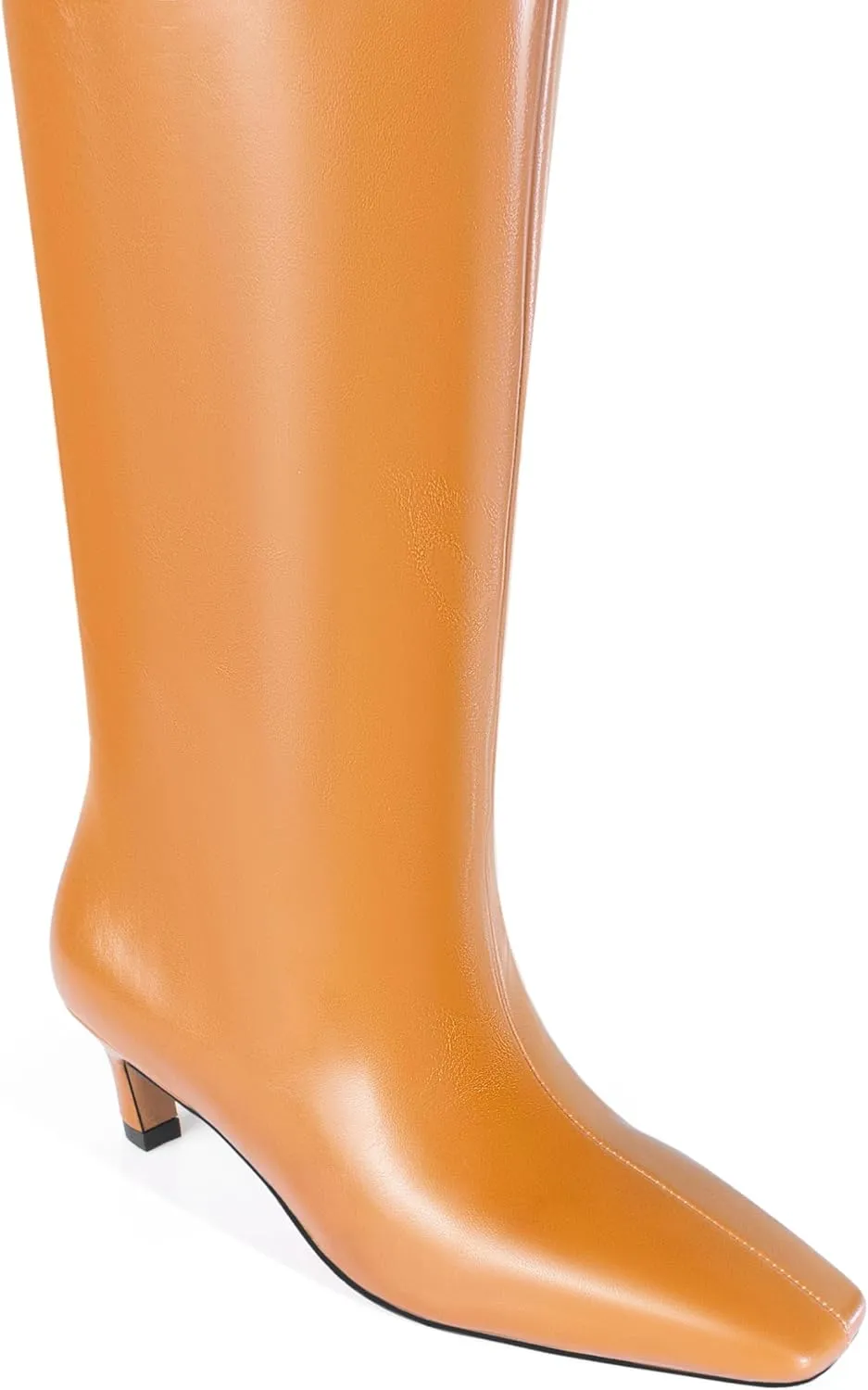 iadore Women's Western Knight Boots, Vegan Leather Crocodile Printed Square Toe Kitten Heel Wide Straight Shaft Knee High Boots 2 Inch