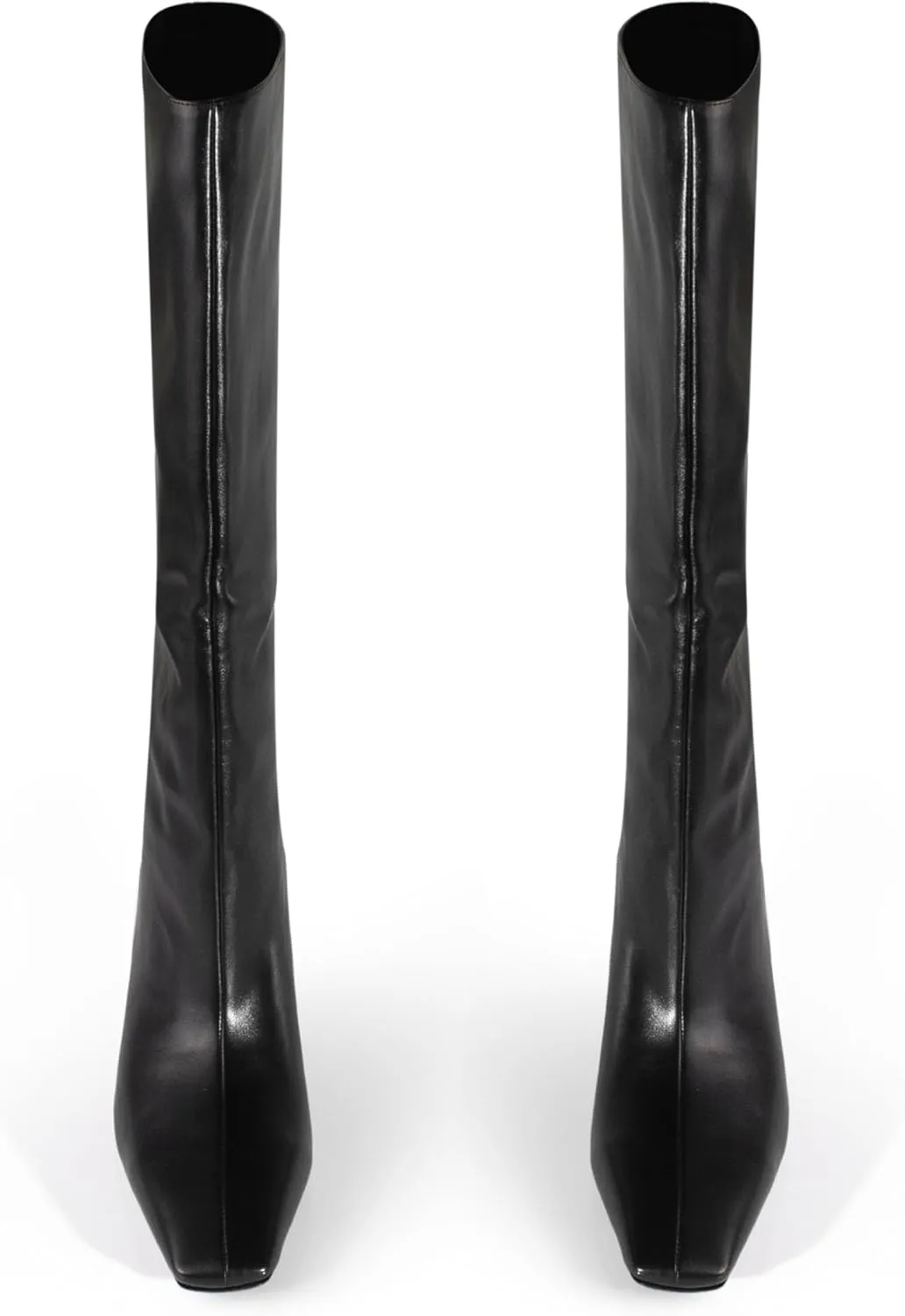 iadore Women's Western Knight Boots, Vegan Leather Crocodile Printed Square Toe Kitten Heel Wide Straight Shaft Knee High Boots 2 Inch