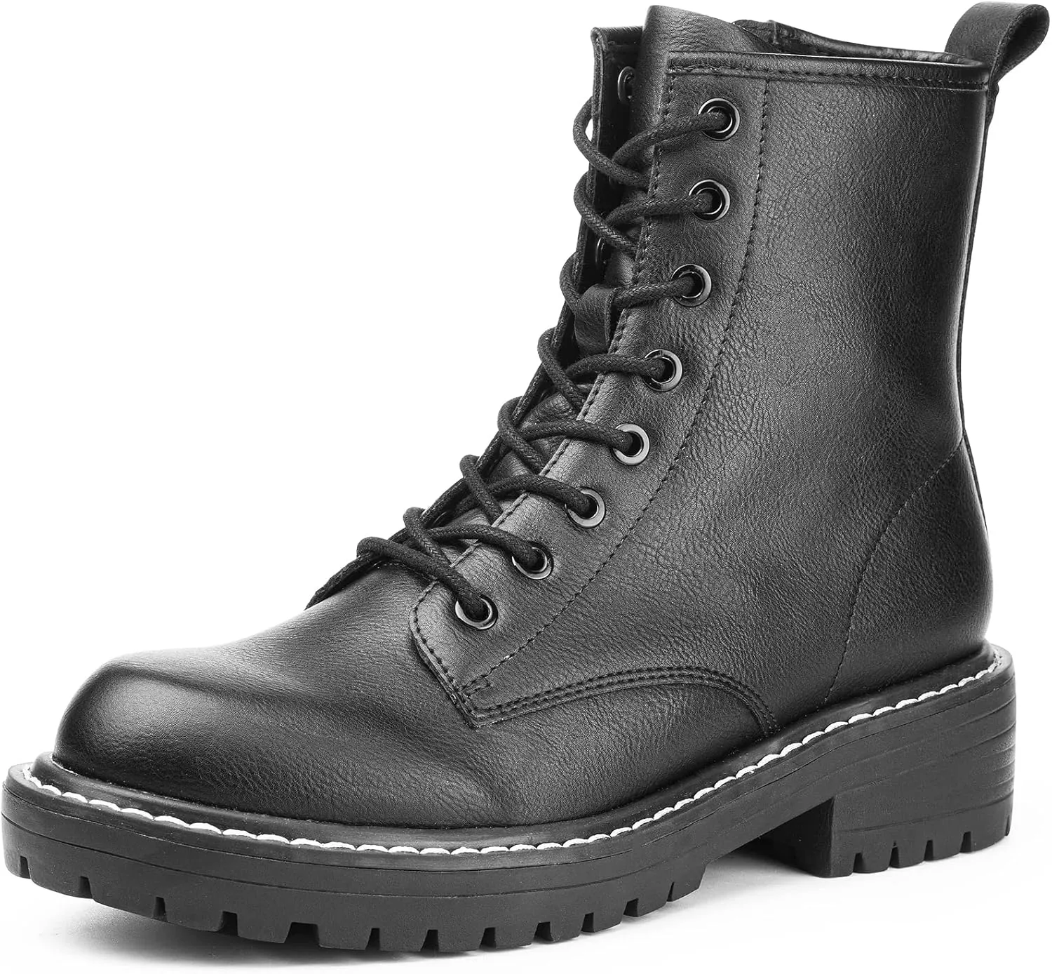 ICHIGO Women’s Fashion Ankle Booties Causal 8-Eye Side Zipper Lace-up Combat Boots