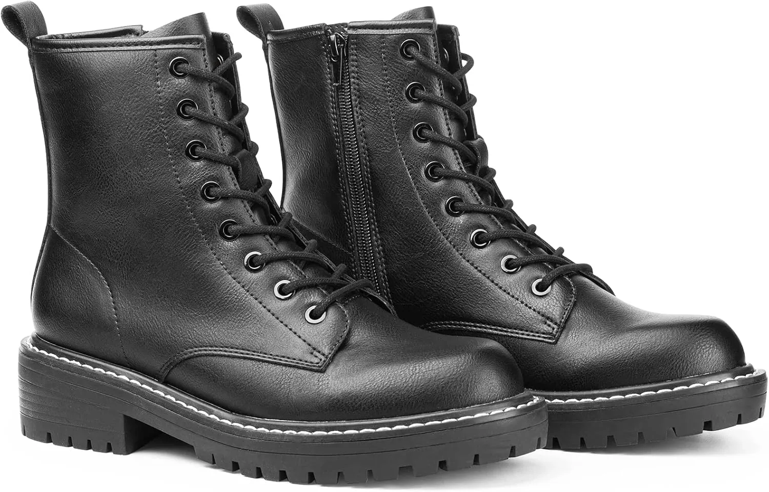 ICHIGO Women’s Fashion Ankle Booties Causal 8-Eye Side Zipper Lace-up Combat Boots