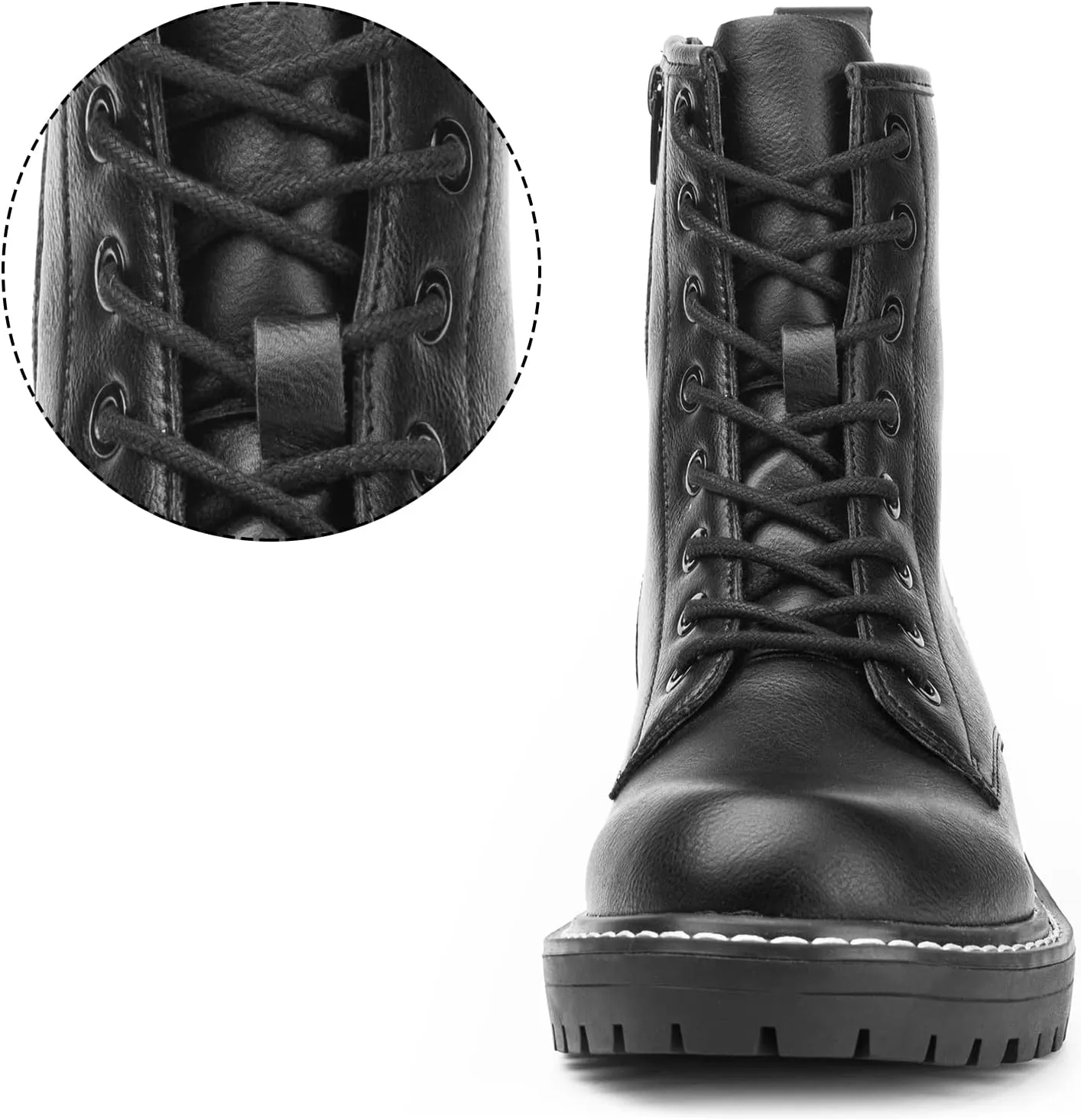 ICHIGO Women’s Fashion Ankle Booties Causal 8-Eye Side Zipper Lace-up Combat Boots