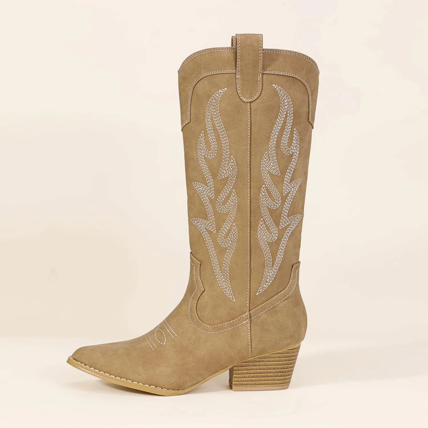 IDIFU IN2 Cowboy Boots for Women Mid Calf Cowgirl Boots Embroidered Western Boots Chunky Low Heel Pointed Toe Country Boots Cute Fashion Booties for Women Dress Wedding Heeled Boots