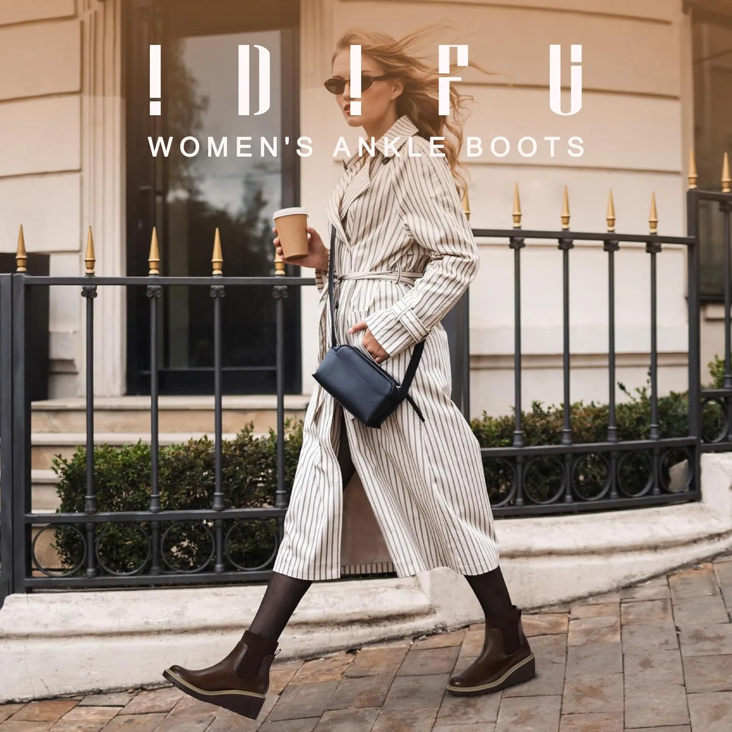 IDIFU IN3 Platform Chelsea Boots for Women Low Short Wedges Ankle Boots Lug Sole Trendy Fashion Comfortable Fall Dress Booties Slip On Elastic Casual Work Daily Round Toe Ladies Boots