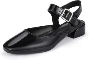 IDIFU Slingback Flats for Women Mary Jane Ballet Flats Square Toe Low Heel Ankle Strap Dress Shoes for Women Comfortable Wedding Bridal Work Office Trendy Dressy Casual Flats Shoes