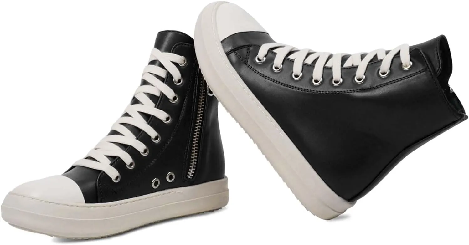 IMPREMEY Women's High Top Sneakers Lace Up PU Leather Shoes with Thick Soles and Zipper, Fashionable Walking Shoes