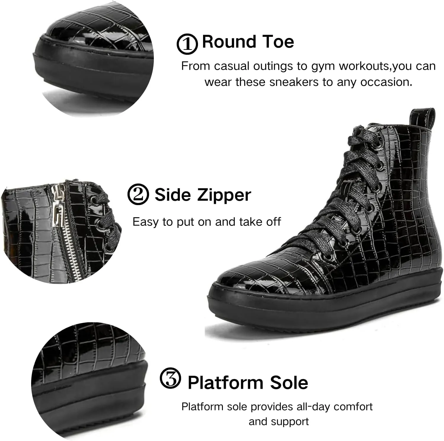 IMPREMEY Women's High Top Sneakers Lace Up PU Leather Shoes with Thick Soles and Zipper, Fashionable Walking Shoes