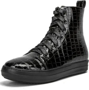 IMPREMEY Women's High Top Sneakers Lace Up PU Leather Shoes with Thick Soles and Zipper, Fashionable Walking Shoes
