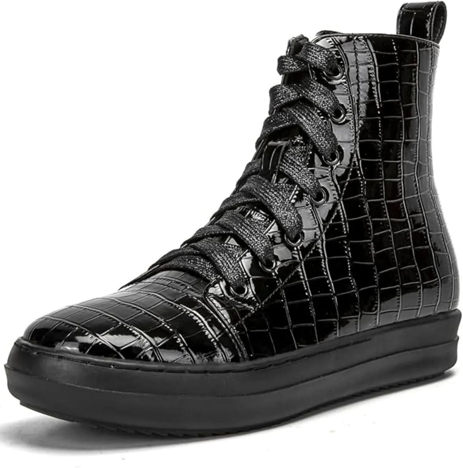 IMPREMEY Women's High Top Sneakers Lace Up PU Leather Shoes with Thick Soles and Zipper, Fashionable Walking Shoes