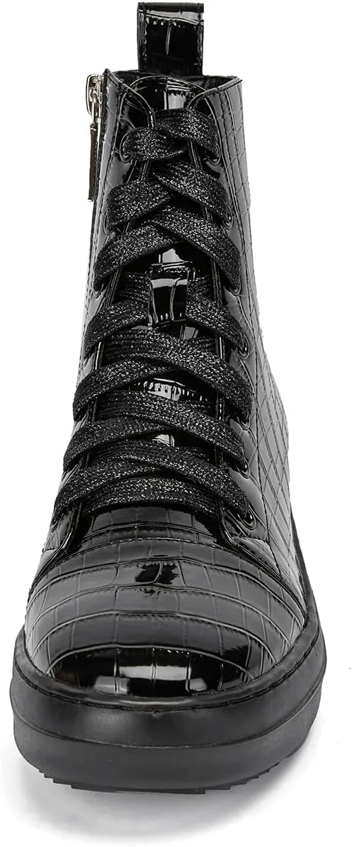 IMPREMEY Women's High Top Sneakers Lace Up PU Leather Shoes with Thick Soles and Zipper, Fashionable Walking Shoes