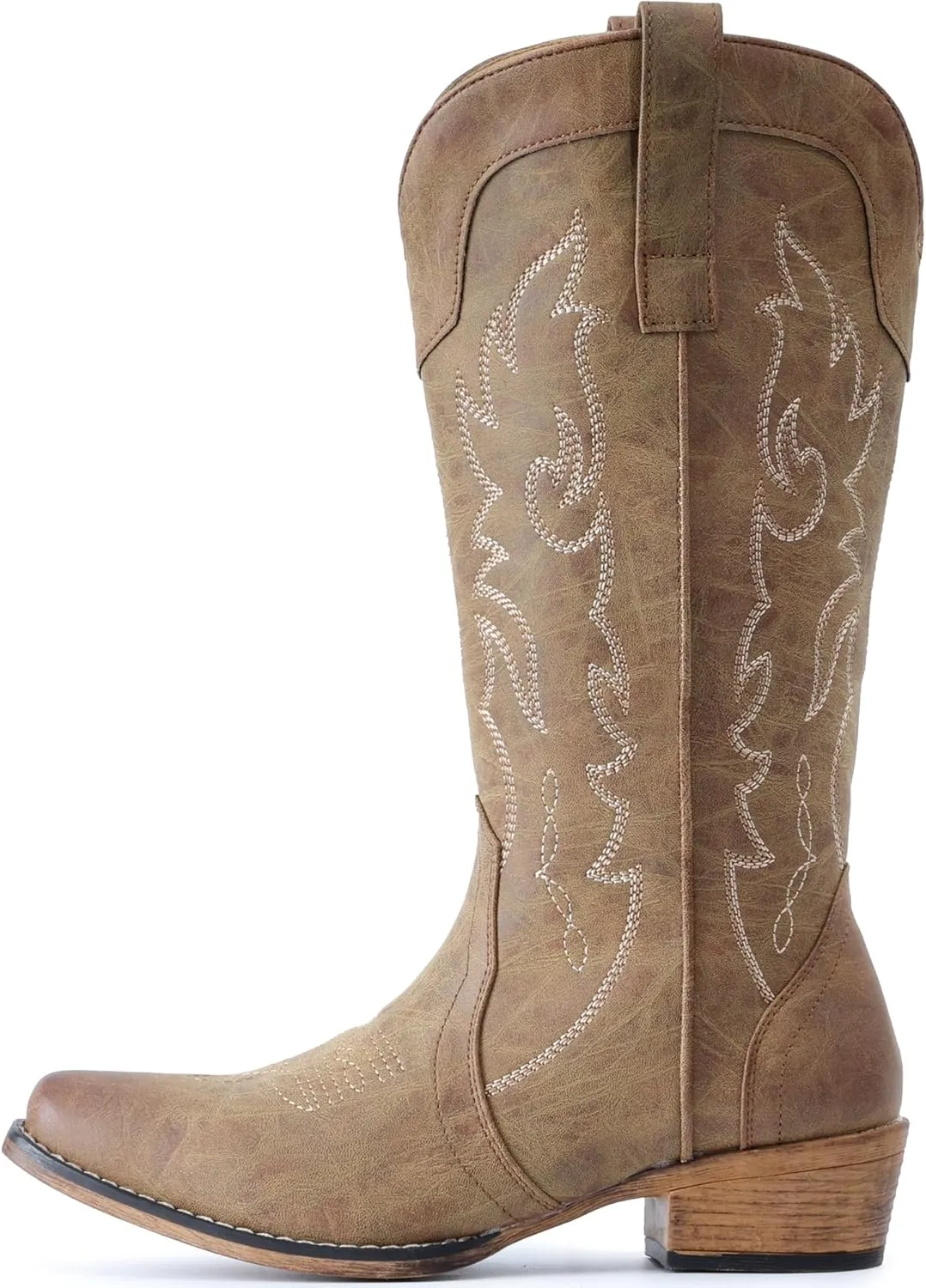 IUV Cowboy Boots for Women Mid Calf Fashion Cowgirl Boots with Embroidery Western Snip Toe