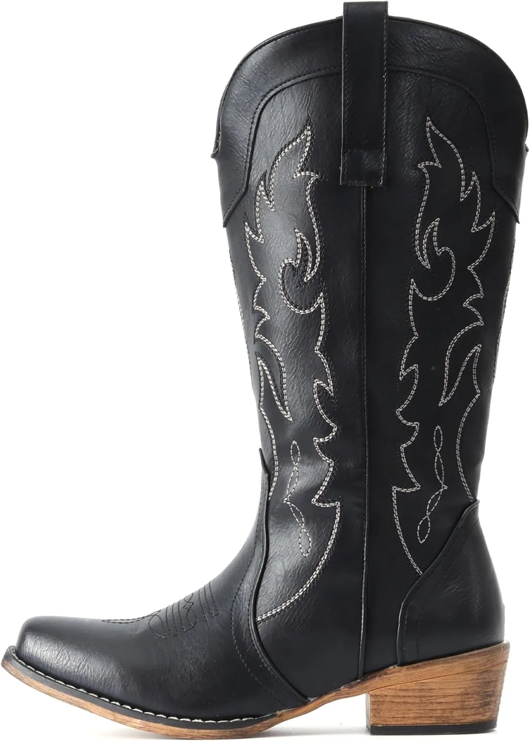 IUV Cowboy Boots for Women Mid Calf Fashion Cowgirl Boots with Embroidery Western Snip Toe