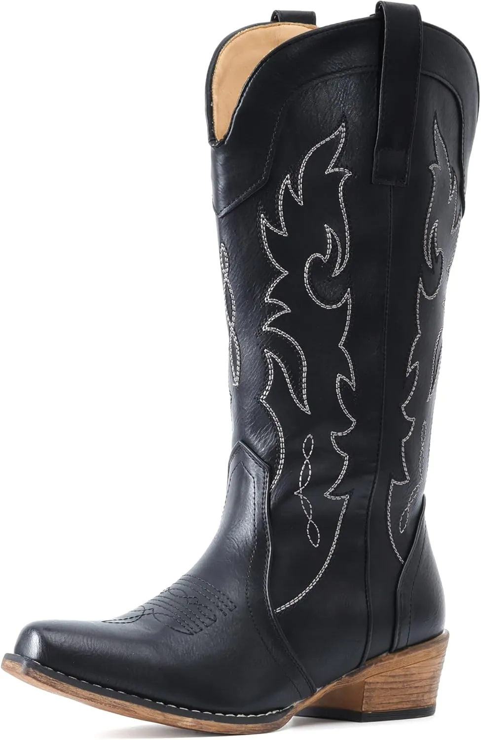 IUV Cowboy Boots for Women Mid Calf Fashion Cowgirl Boots with Embroidery Western Snip Toe