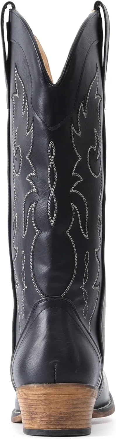 IUV Cowboy Boots for Women Mid Calf Fashion Cowgirl Boots with Embroidery Western Snip Toe
