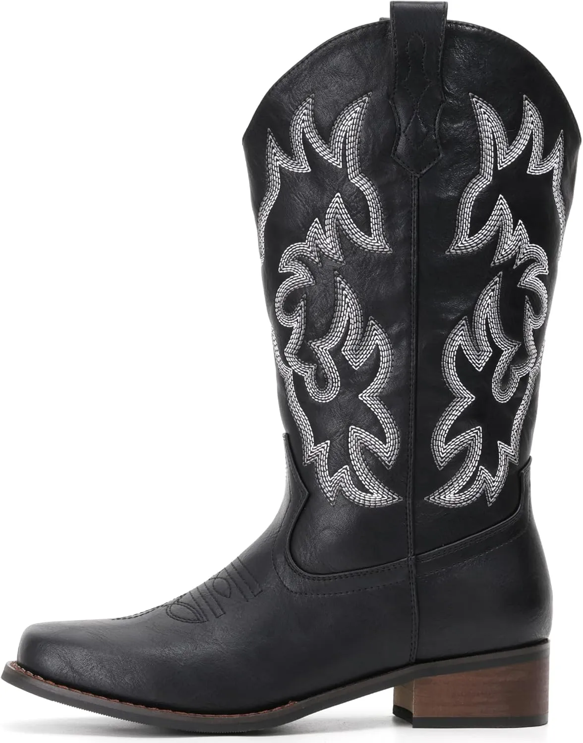 IUV Cowboy Boots For Women Square Toe Cowgirl Boots Mid Calf Western Boots Pull On Fashion Cowboy Boots