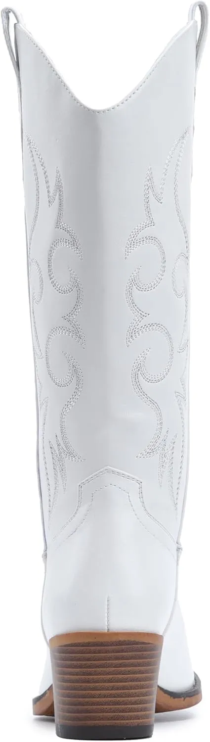 IUV Cowboy Boots For Women Western Cowgirl Boots with Chunky Heel Mid Calf Snip Toe Ideal for low insteps