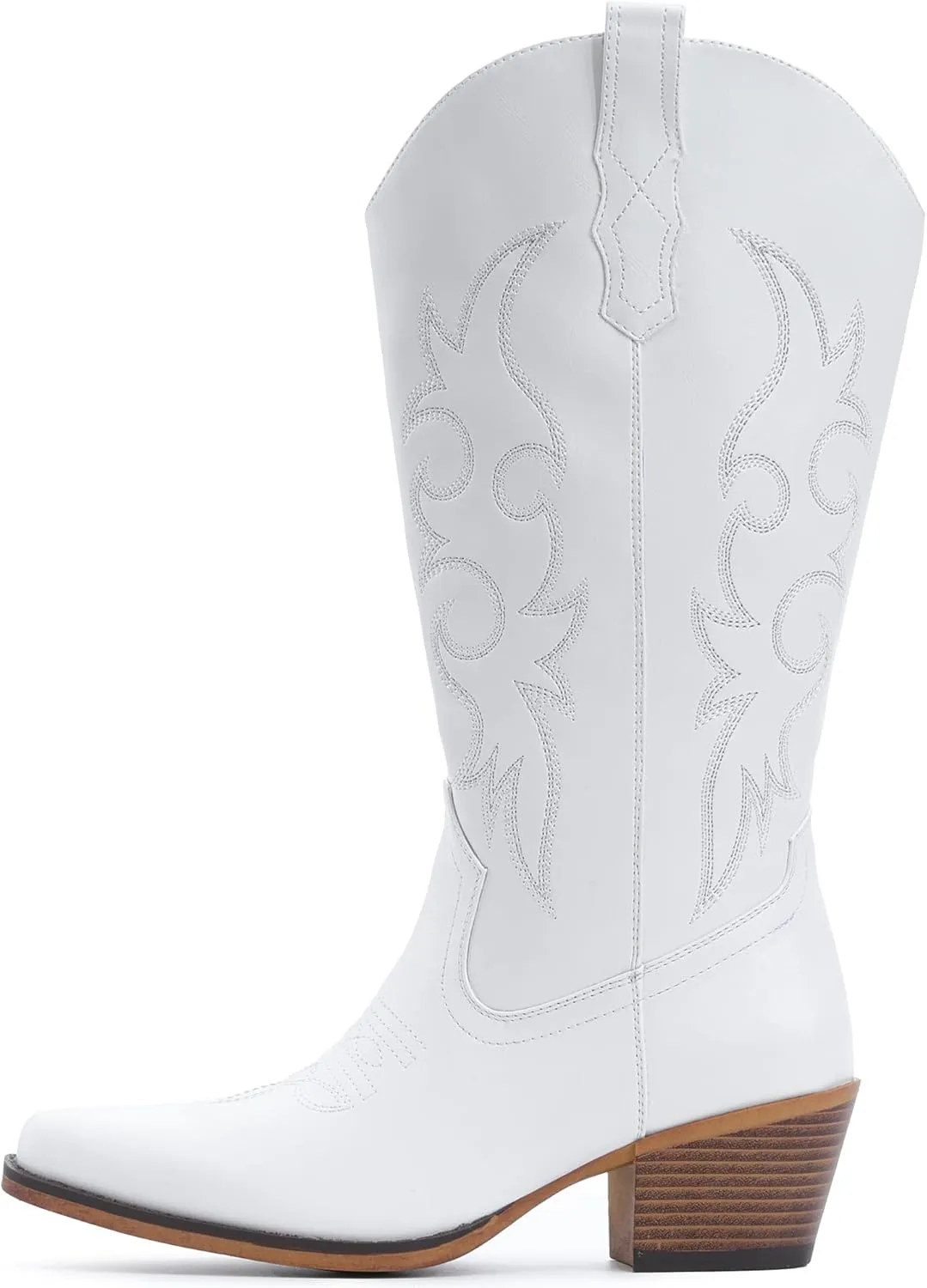 IUV Cowboy Boots For Women Western Cowgirl Boots with Chunky Heel Mid Calf Snip Toe Ideal for low insteps