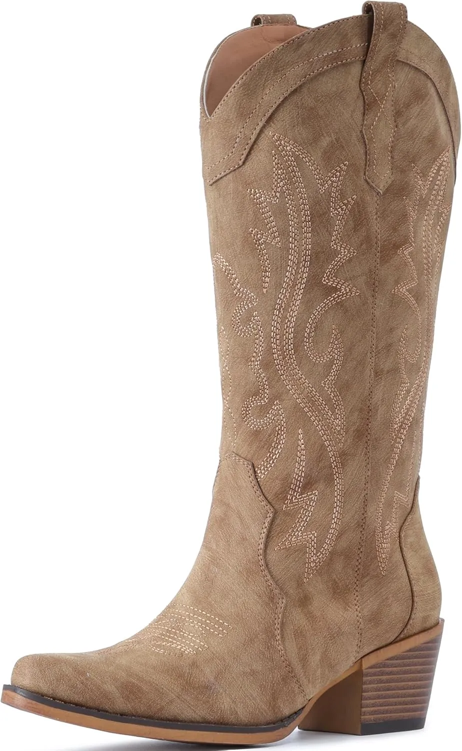 IUV Cowboy Boots For Women Western Cowgirl Boots with Chunky Heel Mid Calf Snip Toe Ideal for low insteps