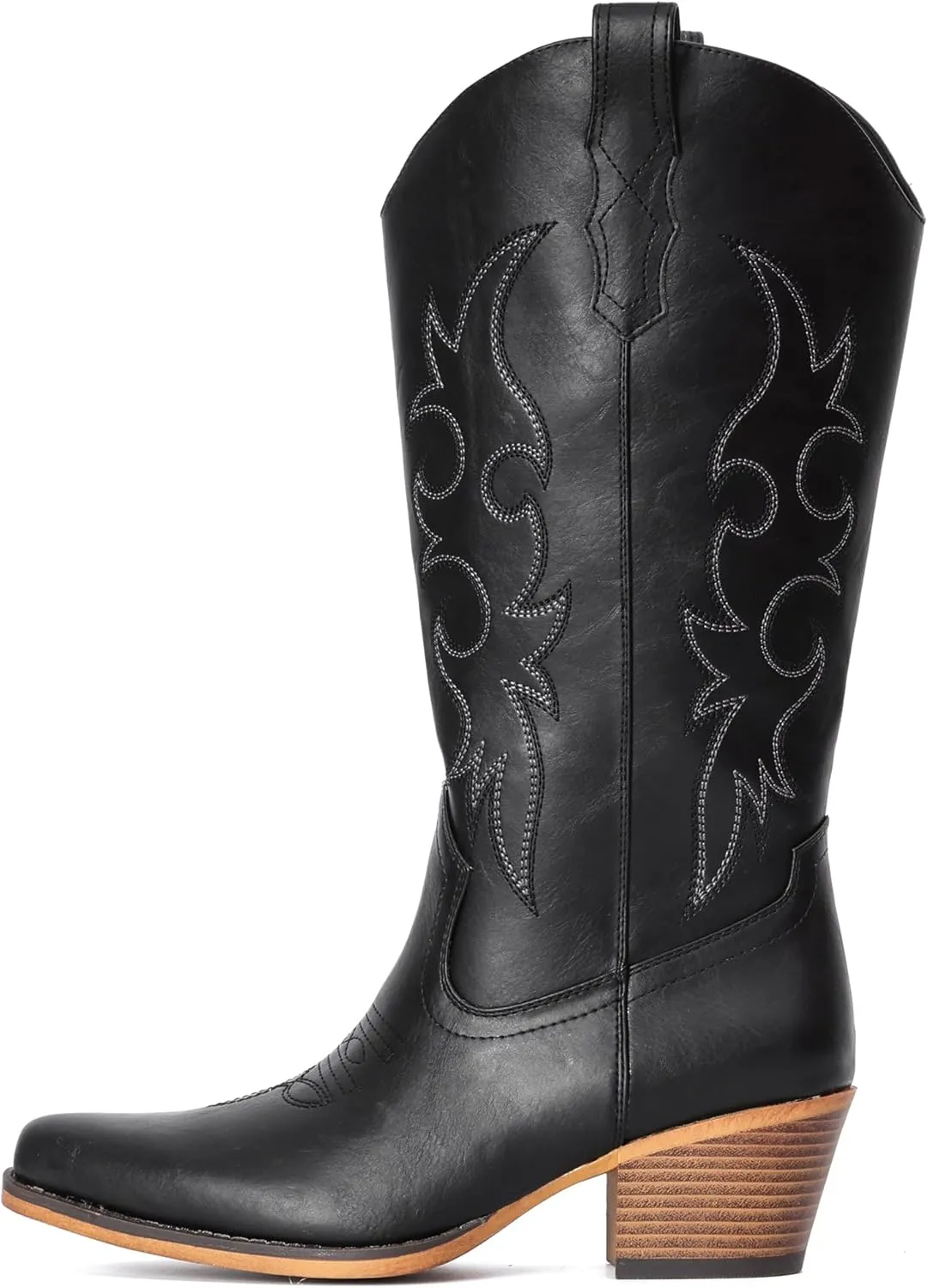 IUV Cowboy Boots For Women Western Cowgirl Boots with Chunky Heel Mid Calf Snip Toe Ideal for low insteps