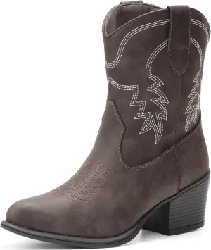 IXU Cowboy Boots for Women Ankle Cowgirl Booties Wide Mid Calf Pointed Toe Western Boots Short Chunky Classic Booties