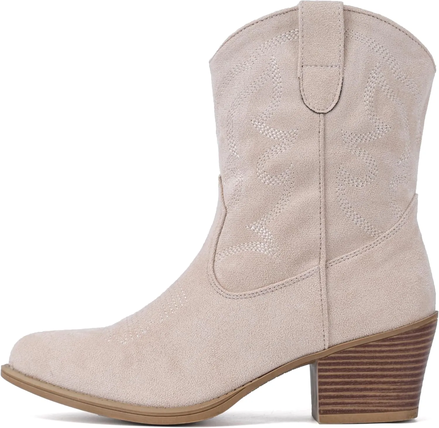 IXU Cowboy Boots for Women Suede Ankle Western Cowgirl Boots Mid Calf Pointed Toe Short Chunky Classic Booties