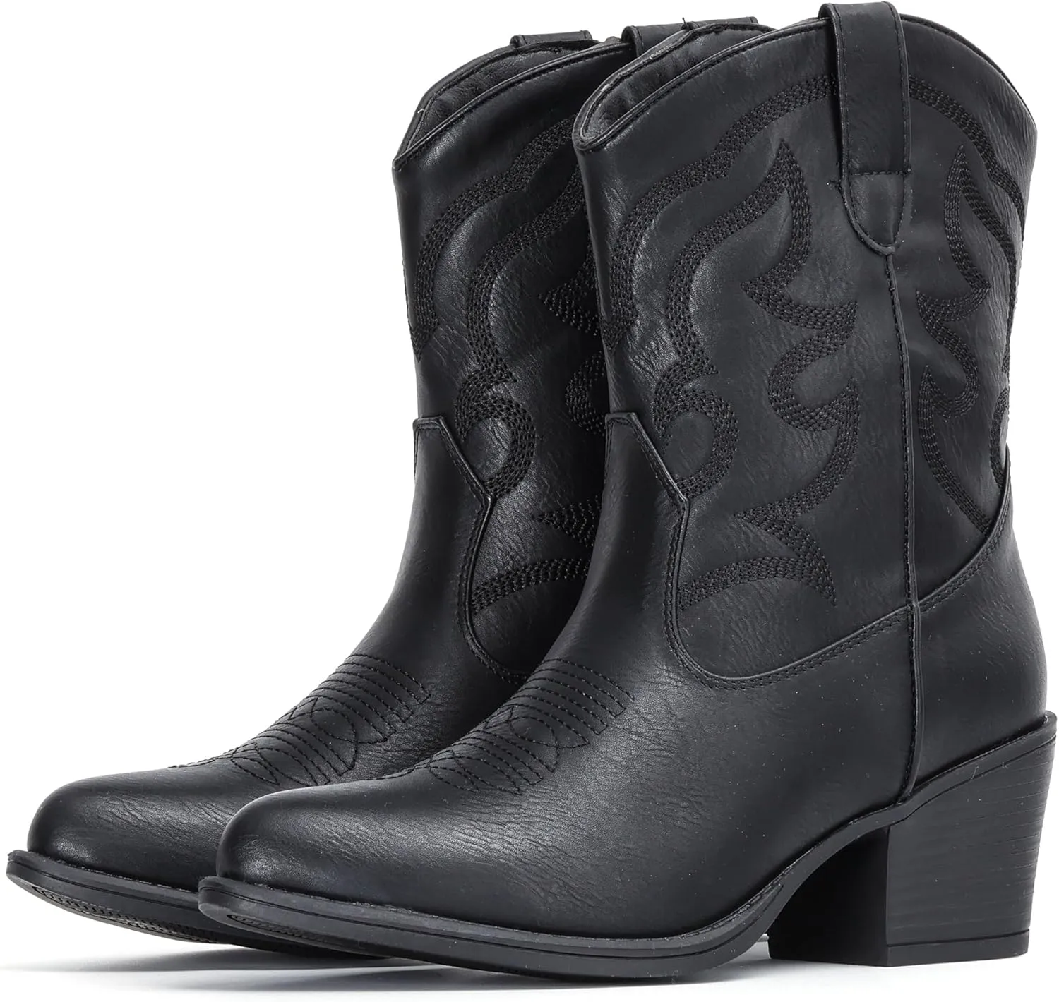 IXU Cowboy Boots for Women Suede Ankle Western Cowgirl Boots Mid Calf Pointed Toe Short Chunky Classic Booties