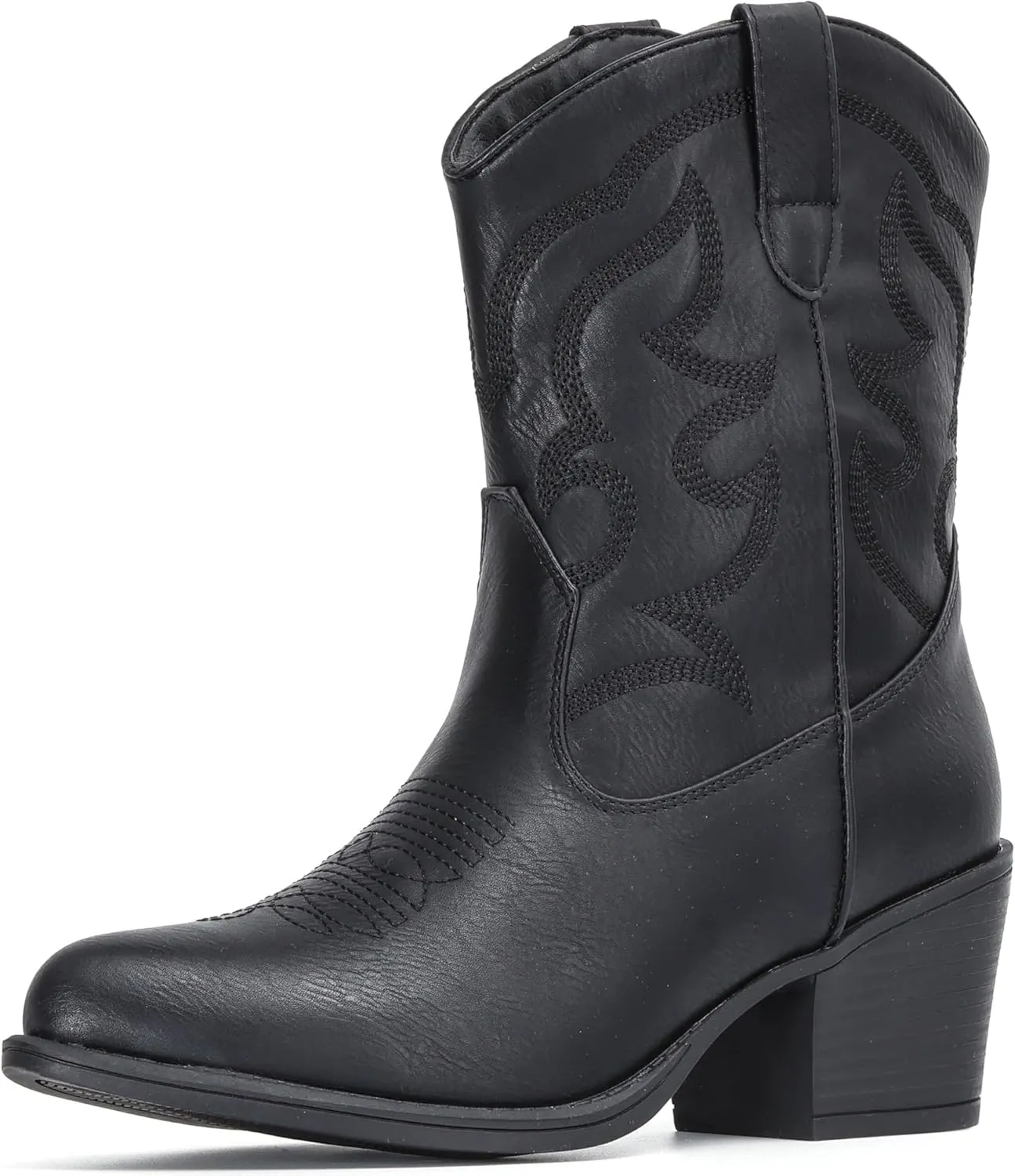 IXU Cowboy Boots for Women Suede Ankle Western Cowgirl Boots Mid Calf Pointed Toe Short Chunky Classic Booties