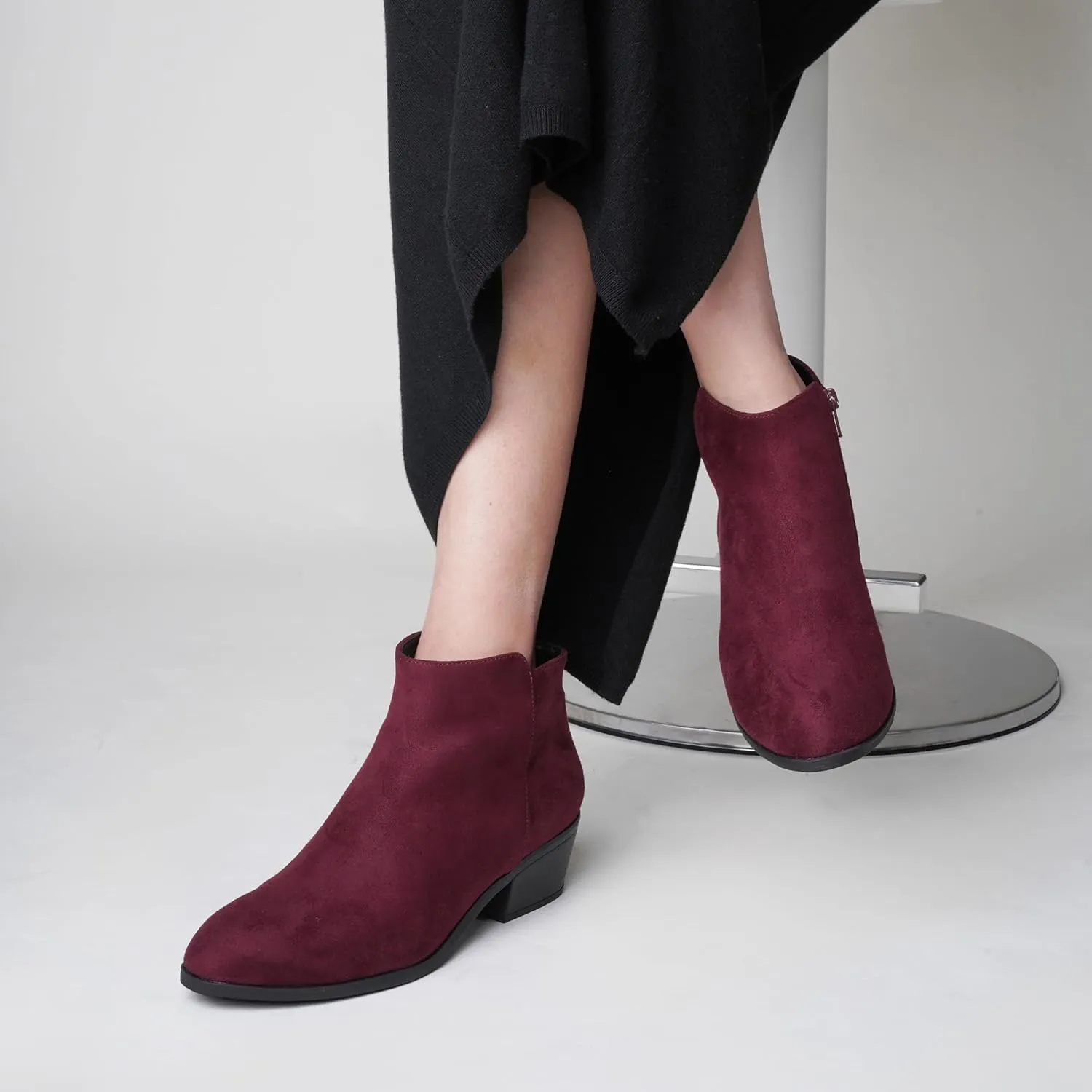 J. Adams Women's Lexy Ankle Boots, Short Low Heel, Side Zipper, Casual Booties for Fall and Winter