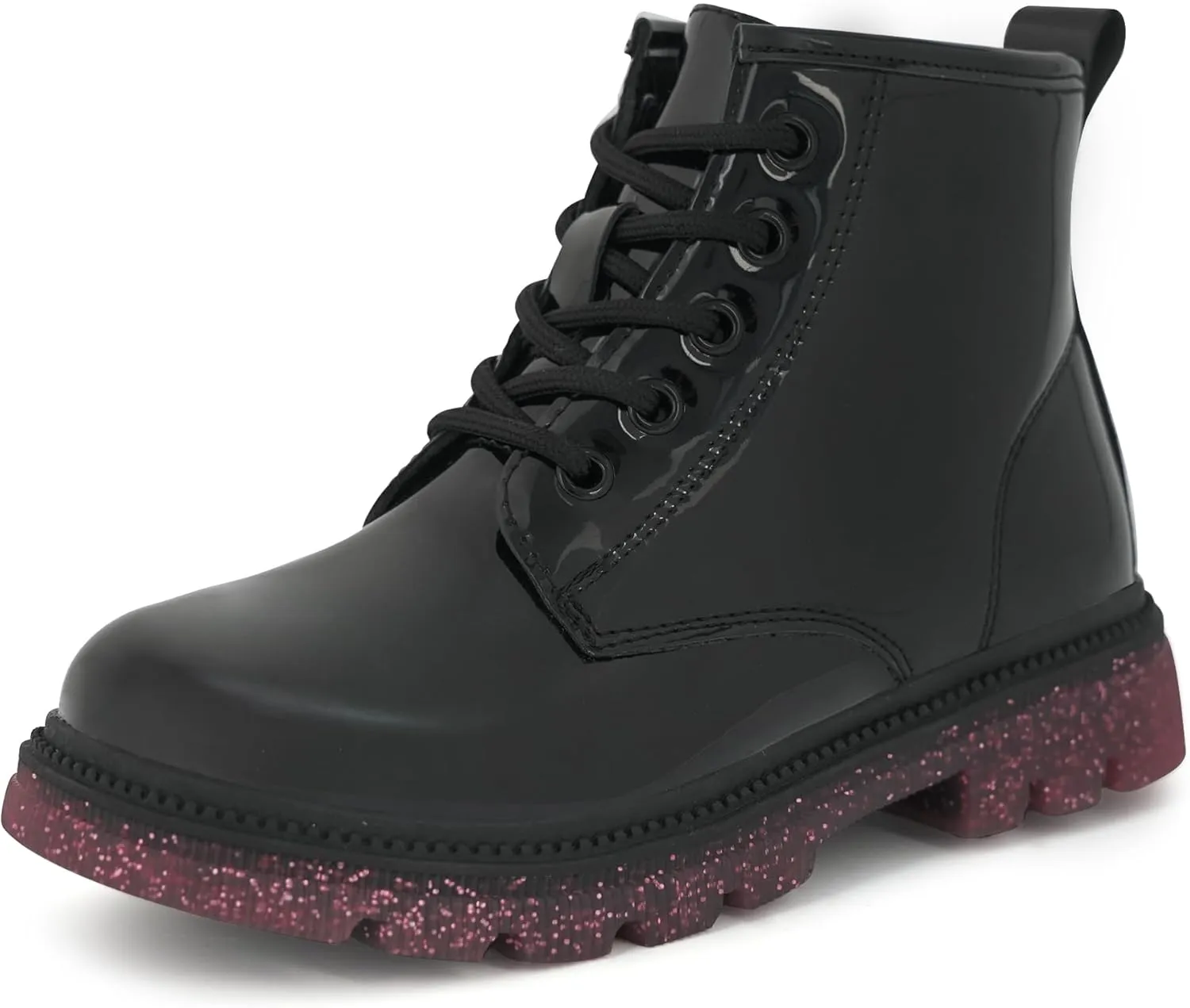JABASIC Girls Ankle Boots Kids Lace-up Glittery Combat Work Boot
