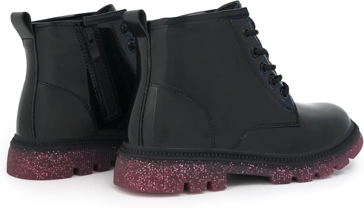 JABASIC Girls Ankle Boots Kids Lace-up Glittery Combat Work Boot