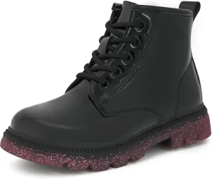 JABASIC Girls Ankle Boots Kids Lace-up Glittery Combat Work Boot