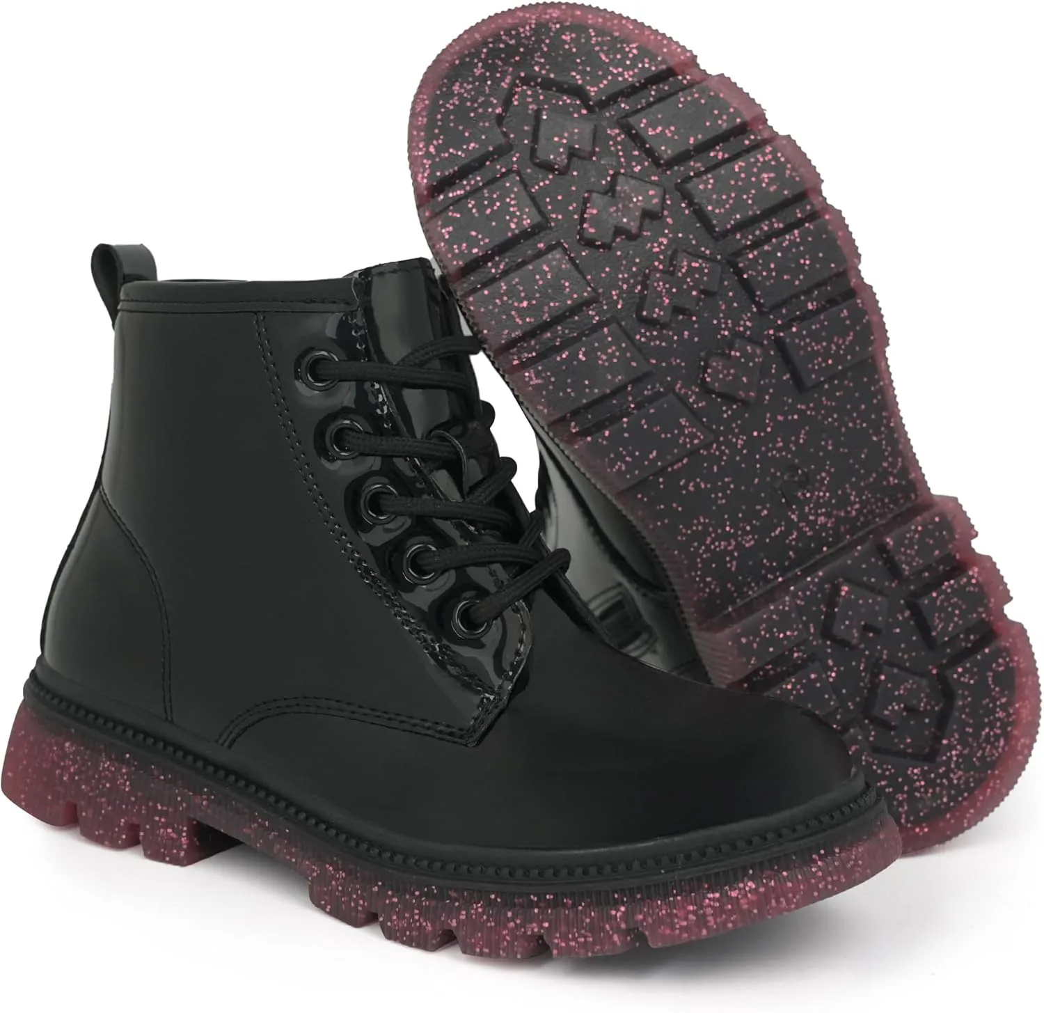 JABASIC Girls Ankle Boots Kids Lace-up Glittery Combat Work Boot