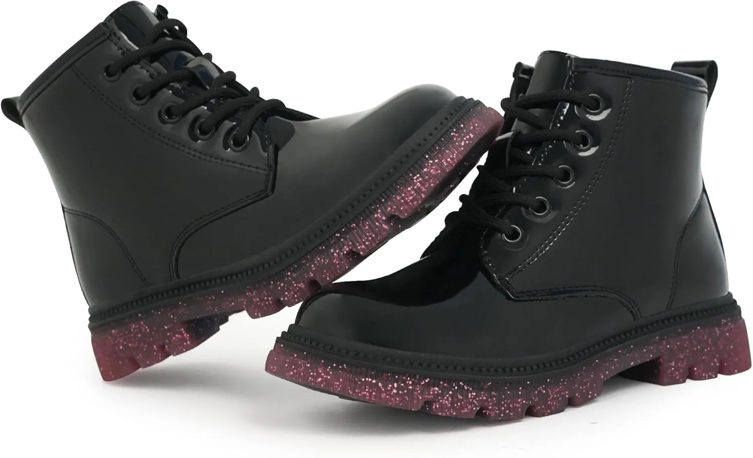 JABASIC Girls Ankle Boots Kids Lace-up Glittery Combat Work Boot