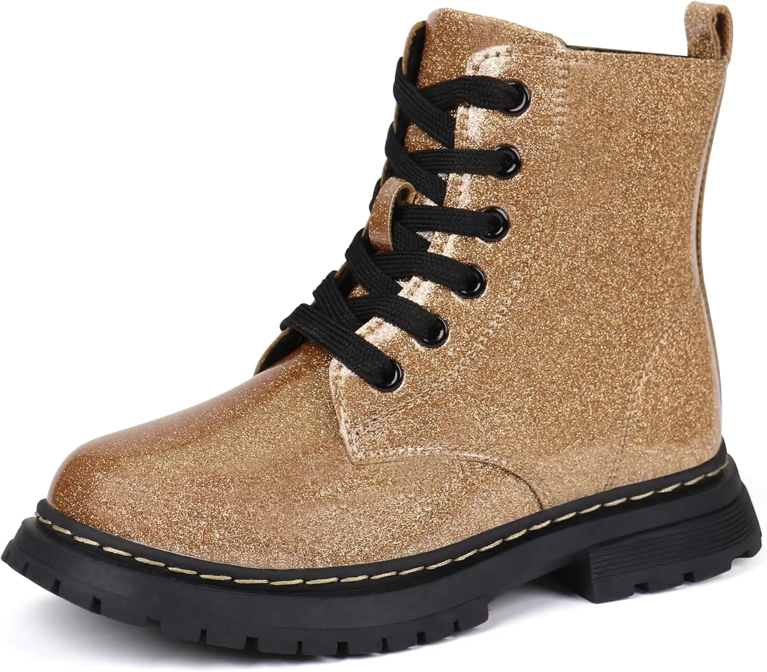 JABASIC Girls Boys Ankle Boots Lace-Up Waterproof Work Boots with Side Zipper