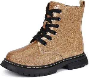 JABASIC Girls Boys Ankle Boots Lace-Up Waterproof Work Boots with Side Zipper