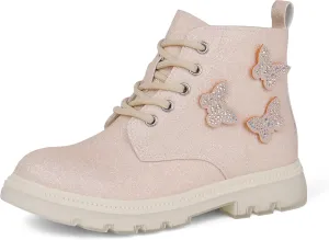 JABASIC Girls Glittery Ankle Boots Kids Lace Up Combat Boots with Side Zipper