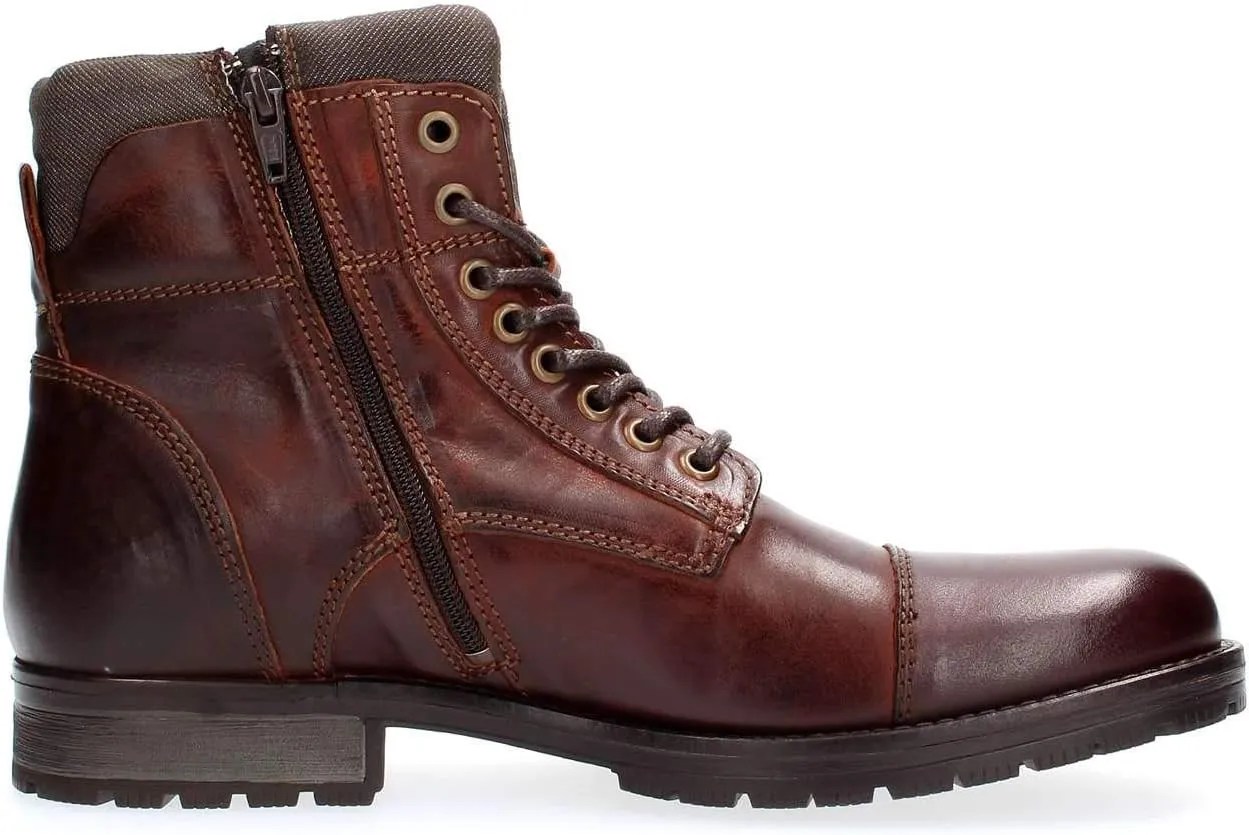 JACK & JONES Men's Jfwalbany Leather Brown Stone Sts Biker Boots