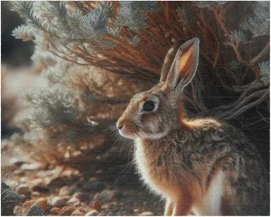Jackrabbit Under Creosote Bush in Nevada Flats - 520 Piece Premium Puzzle Made in USA