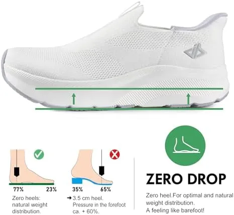 JACKSHIBO Mens Slip in Free up Hands Shoes Wide Toe Box Arch Support Orthopedic Walking Sneakers Cushioned Thick Zero Drop Sole Metatarsal Pads