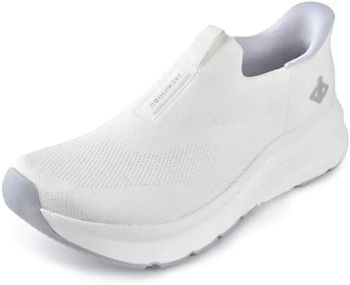 JACKSHIBO Mens Slip in Free up Hands Shoes Wide Toe Box Arch Support Orthopedic Walking Sneakers Cushioned Thick Zero Drop Sole Metatarsal Pads
