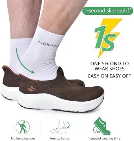 JACKSHIBO Mens Slip in Free up Hands Shoes Wide Toe Box Arch Support Orthopedic Walking Sneakers Cushioned Thick Zero Drop Sole Metatarsal Pads