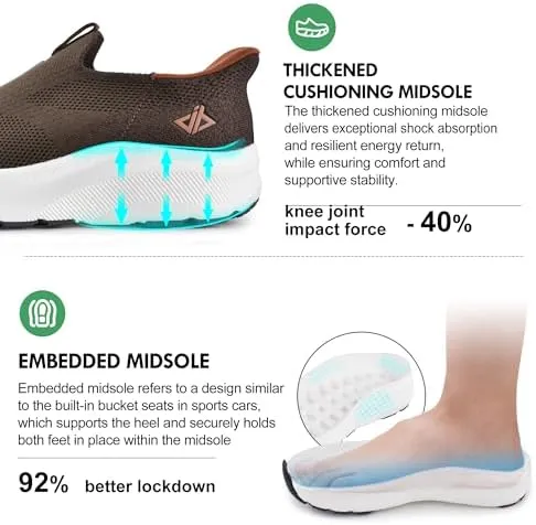 JACKSHIBO Mens Slip in Free up Hands Shoes Wide Toe Box Arch Support Orthopedic Walking Sneakers Cushioned Thick Zero Drop Sole Metatarsal Pads