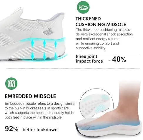 JACKSHIBO Mens Slip in Free up Hands Shoes Wide Toe Box Arch Support Orthopedic Walking Sneakers Cushioned Thick Zero Drop Sole Metatarsal Pads
